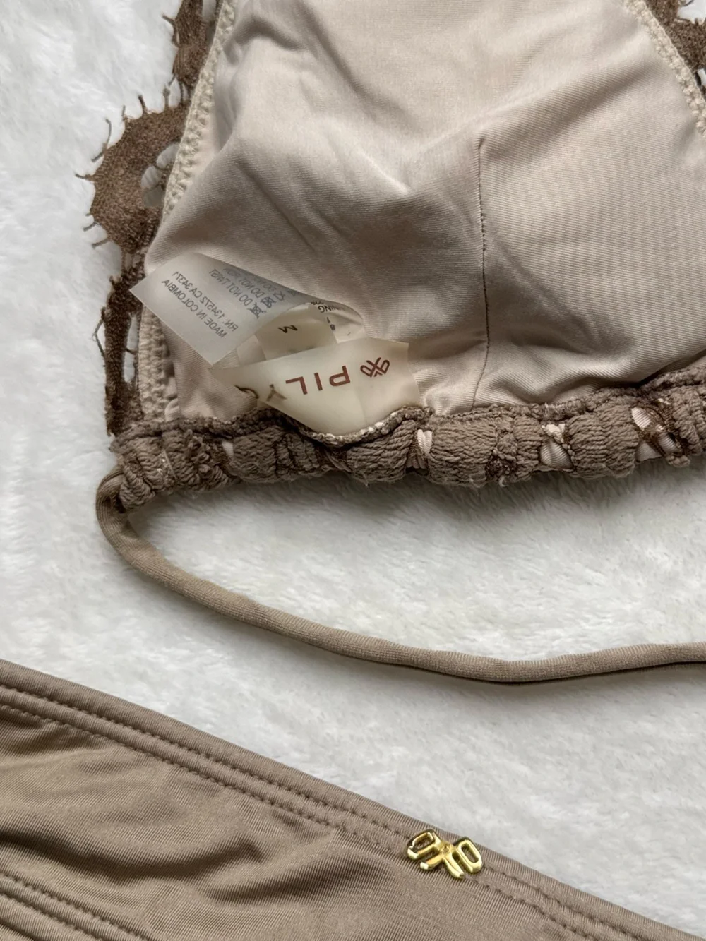 Pilyq - Taupe Crochet Halter Bikini Set, size M